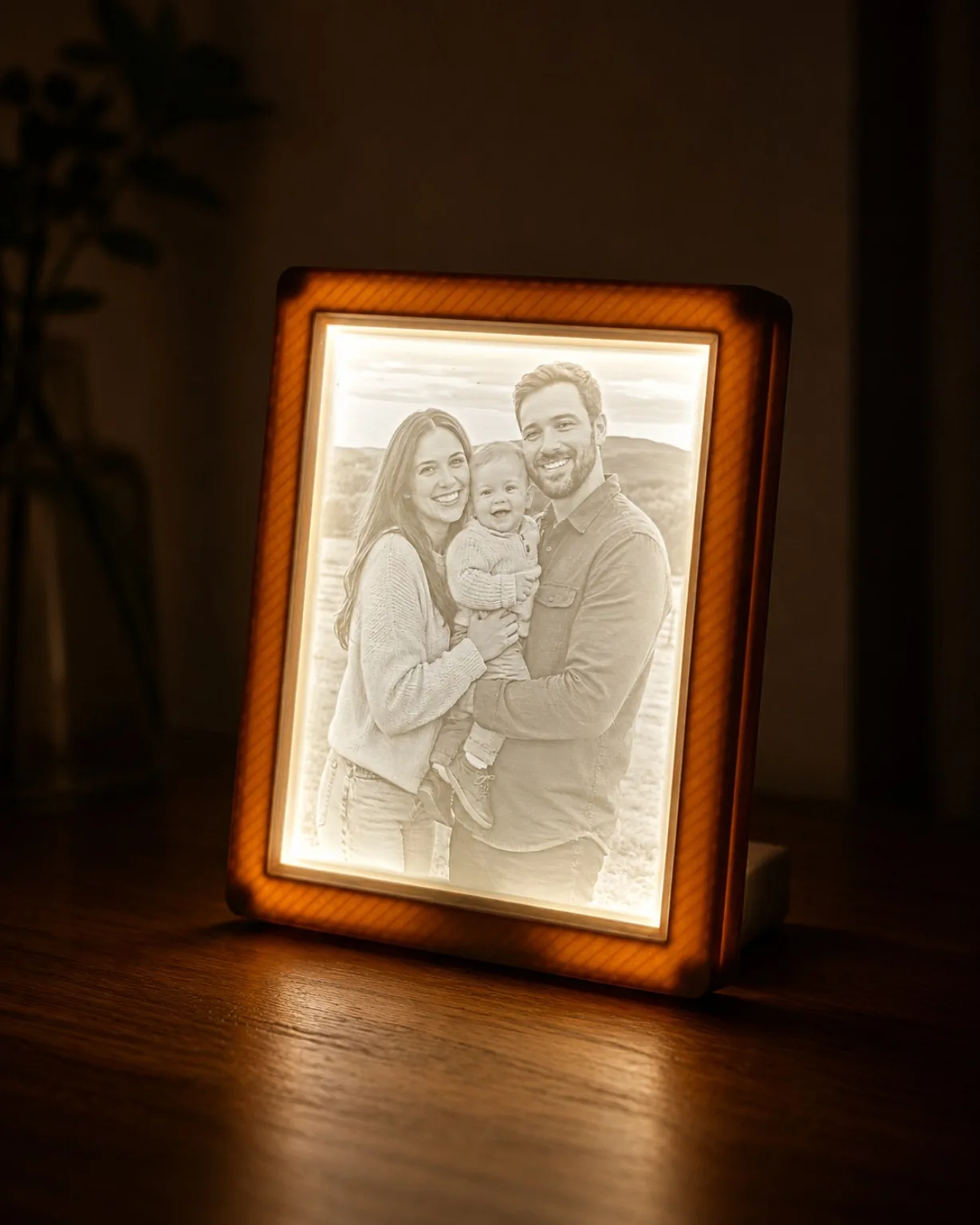 Litofanía personalizada Takara 3D iluminada en un ambiente cálido
